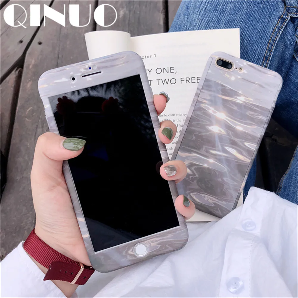

Luxury lake Water ripple Case For iPhone 7 8 Plus 6s Plus X XS Max XR 360 degree Full Cover Tempered Glass Telefon Kilifi Coque