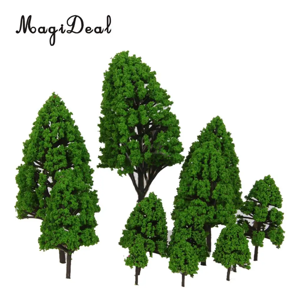 MagiDeal 12Pcs Poplar Plastic Trees Model Light Green Leaves Railroad Railway Scene Scenery Landscape for Park Street Layout