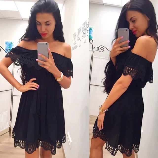 2018 Fashion Women Elegant Vintage sweet lace white Dress Stylish Sexy Slash Neck Casual Slim Beach Summer Sundress vestidos 19 HTB1uxZpB_JYBeNjy1zeq6yhzVXai
