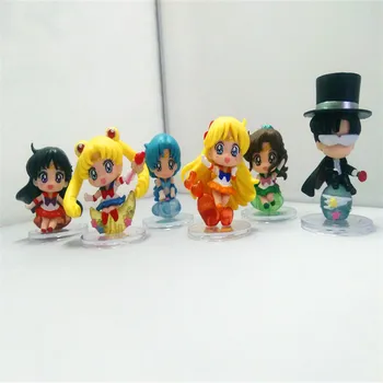 

Anime Sailor Moon Mars Jupiter Venus Mercury Q Version PVC Action Figure Collectible Model Kids Toys Dolls 6Pcs/set