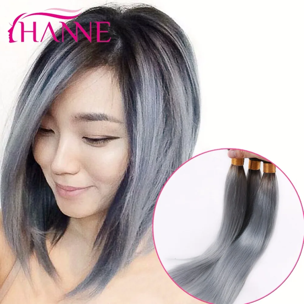 Abu Abu Abu Warna Akar Gelap Ombre Manusia Extenions Rambut 3 4