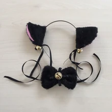 1 Set LOVELIVE Cospaly Cute Kawail Cartoon Cat Tie And Cat Ears Bow With Bell Cat Neko Hairbands Ears Set Maid Lolita Plush FX vintage british detective cat women neko paw print tie double breasted brown cape cloak cute preppy style lolita outwear winter