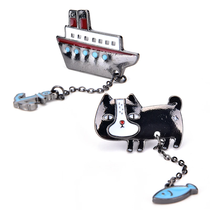

Cartoon Women Cat Fish Ship Anchor Brooch Creative Collar Pins Badge Corsage Jewelry Gifts 2 Styles