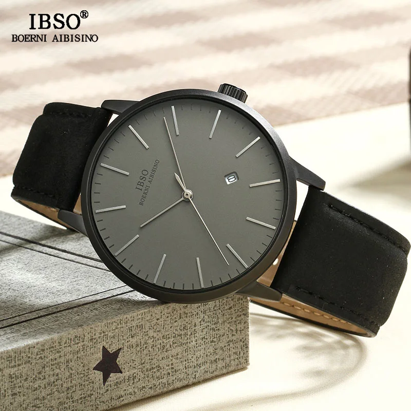 IBSO Brand Simple Quartz Watch Men Reloj Hombre 2018 Fashion Men Wrist Watches Leather Strap Luxury Male Clock Relogio Masculino