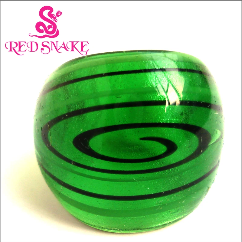 

RED SNAKE Fashion Ring Handmade Green color with black Galactic band Murano Glass Rings