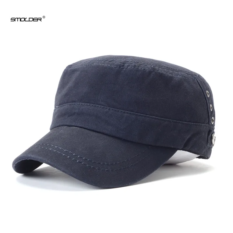 

[SMOLDER] New Arrival Fashion New Men's Cap Cotton Flat Top Hat Fitted Casual Military Army Cap Women Snapback Hat