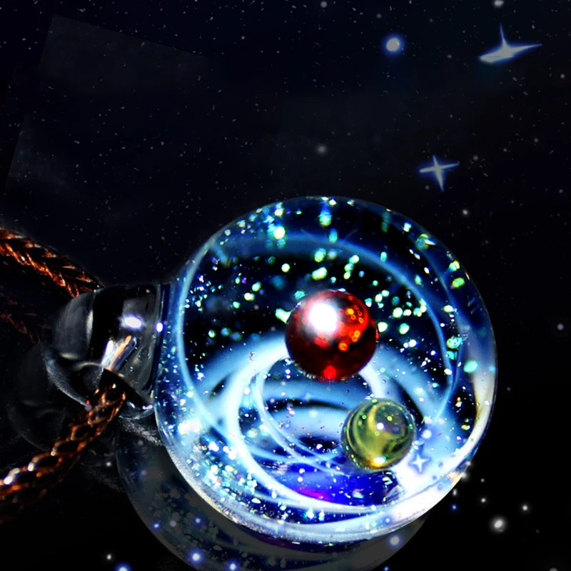 

Universe Glass Bead Planets Pendant Necklace Galaxy Rope Chain Solar System Design Necklace for Women Christams Gift dropship