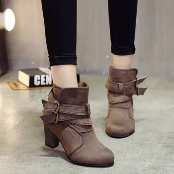 

COOTELILI Women Ankle Boots High heels Fashion Buckle Casual Shoes Woman Suede Boots Girls Female Botas Mujer women shoes 35-42