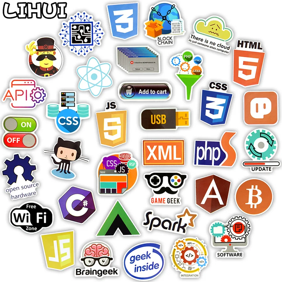 100 шт языковая наклейка для интернет-программирования s Java html-логотип забавная Водонепроницаемая наклейка для гиков хакеров для самостоятельного изготовления ноутбука телефона автомобиля