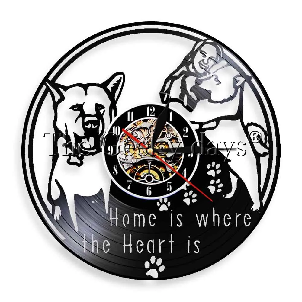 

1Piece Home Is Where The Heart Is Dog Wall Watch Puppy Classic Clock Relogio Parede Vinyl Record Time Clock For Animals Lover