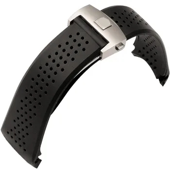 

22mm 24mm TOP Rubber Watchband Super-thin Silicone Silver Stainless Steel Fold Deployment Buckle TAG Watch Strap BANDS Wholesale