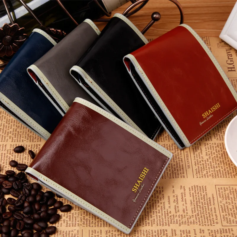 

Hot Selling Leather Hit Color Men Wallets Creative Oill Wax Wallets Fashion Short Man Money Card Bag Holder