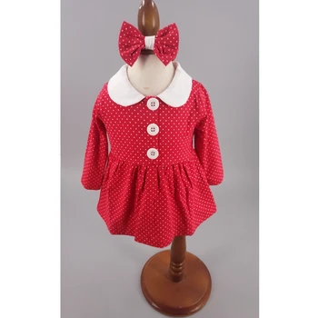 

Kids Girls Clothing Spring Summer Autumn Full Sleeves Dot Print Cute Dress With Hairband