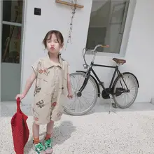 Модный брендовый комбинезон с принтом граффити для маленьких девочек; свободный хлопковый комбинезон без рукавов; детская одежда; От 1 до 10 лет; ws816