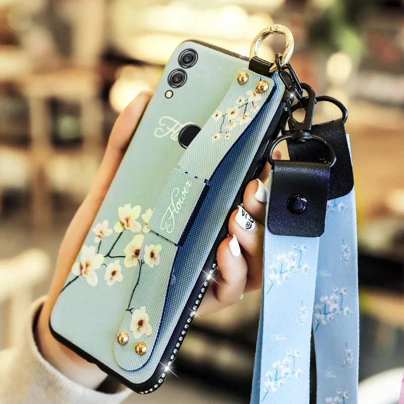 

For Huawei Honor 8X Case / Luxury Diamond Bling Broken Flowers Case For Honor 8X Women With Finger Ring Wristband Back Cover