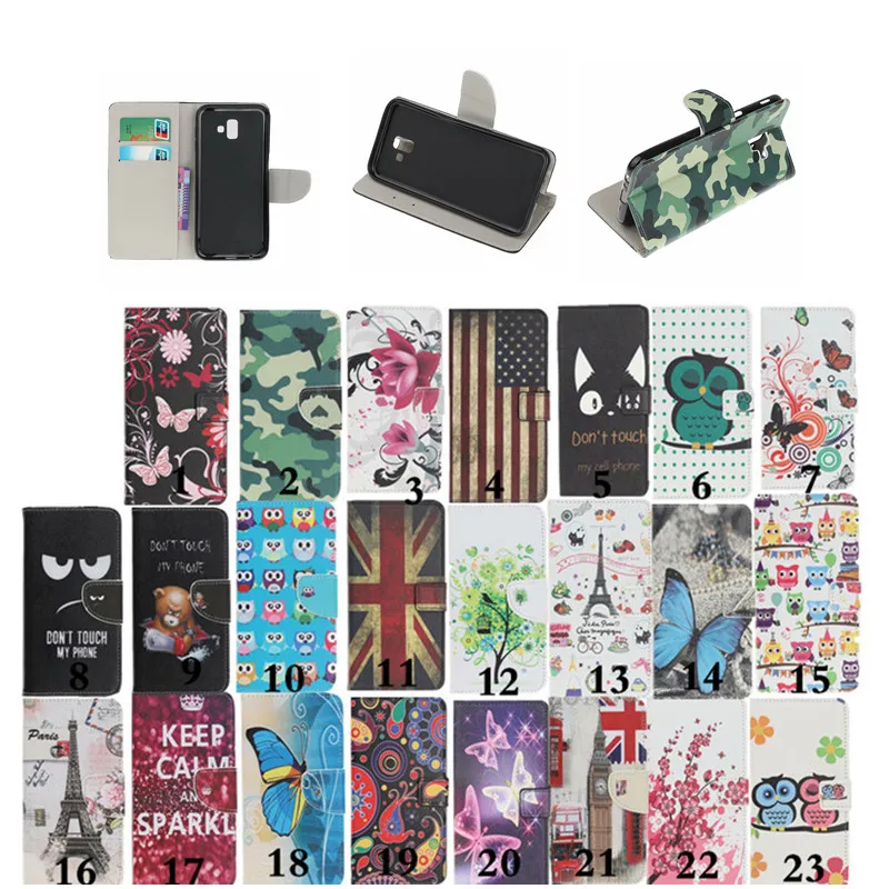 50pcs/lot Printing Flower Patterns Wallet PU Leather Phone Cover Case For Samsung J4 J6 Plus J6 Prime A9 A7 A750