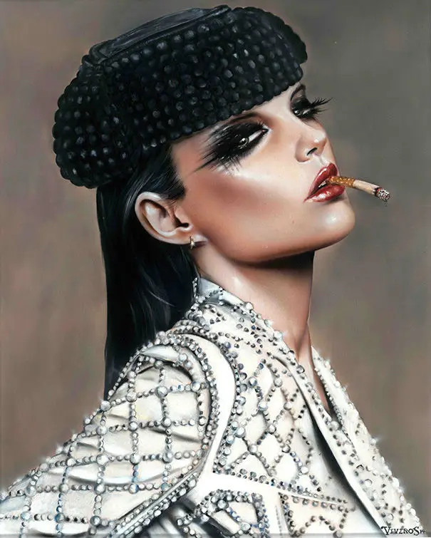 

Handmade Erotic Smoking Red lip Sexy Girl oil Painting on Canvas Nude painting Reproduction.Fight Klub by Brian M. Viveros