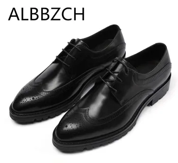 

Men Brogue Genuine Leather Dress Shoes Men's Height Increase Wedding Shoes Men England Trend Comfortable Work Shoes Size 38-44