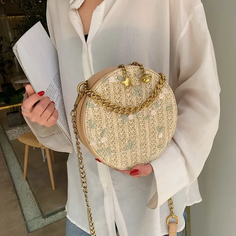 

Personality Straw Shoulder Bag Simple Chain Messenger Bag Handbag 2019 New Version of The Small Round Bales Small Bag Tide Wild