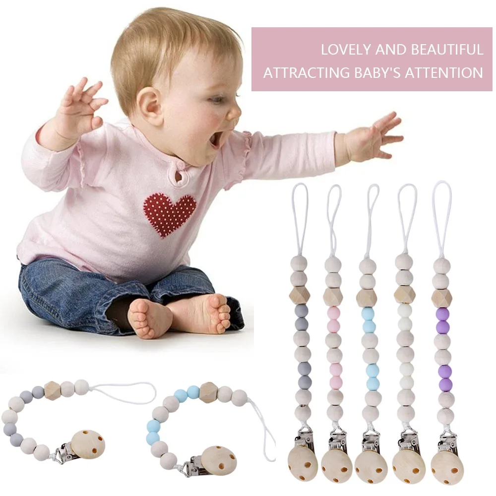 

Drop shipping CYSINCOS Baby Pacifier Clip Chain Wooden Holder Soother Pacifier Clips Leash Strap Nipple Holder