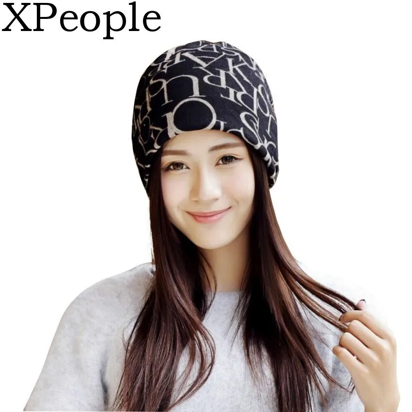 

XPeople Ponytail Beanie for Women Hip-Hop Soft Cotton Slouchy Stretch Beanie Hat Skull Cap Letter cap