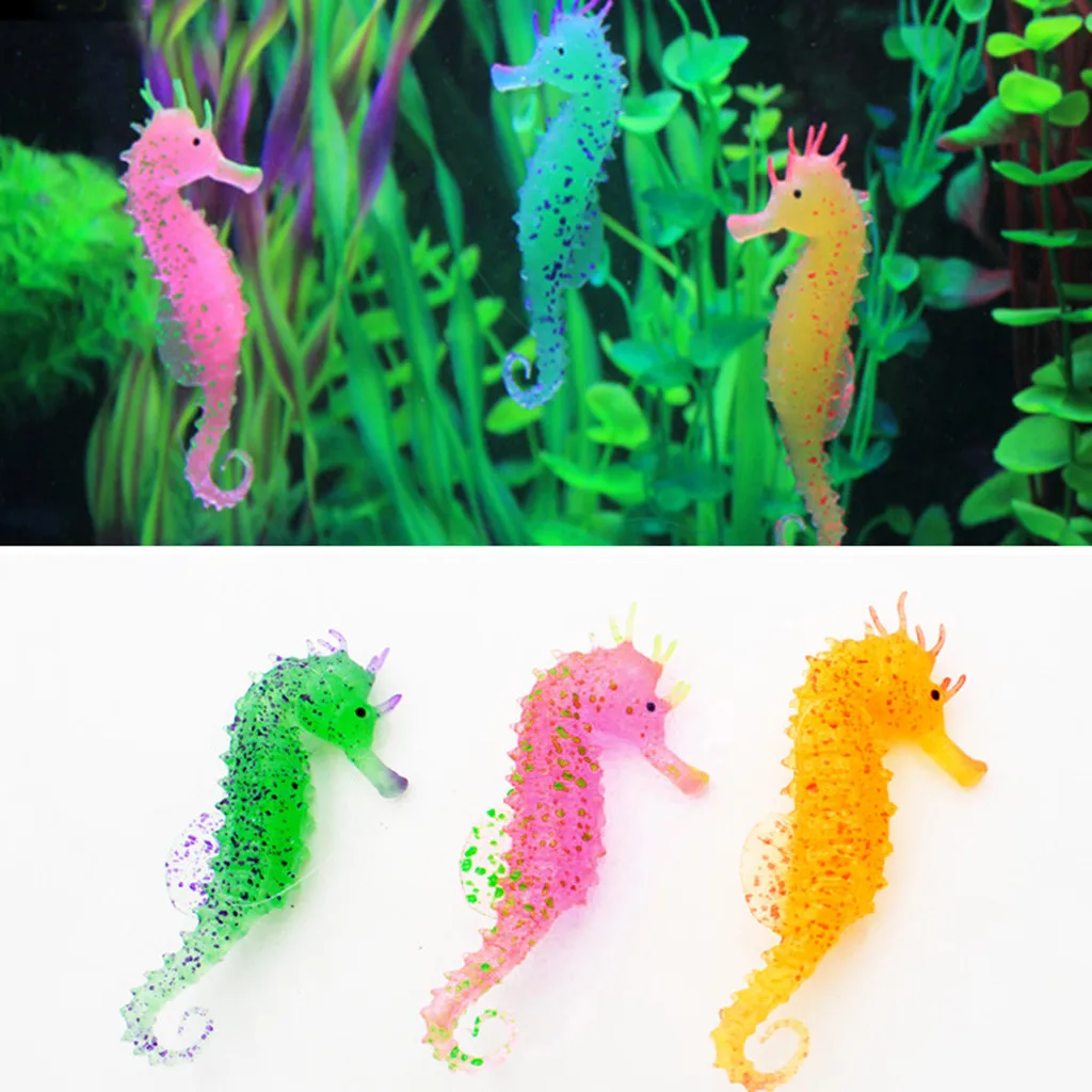 2pc Aquarium Fish Tank Landscaping Decor Artificial Simulation Hippocampus Shape Silicone Decorations 3.28 | Дом и сад
