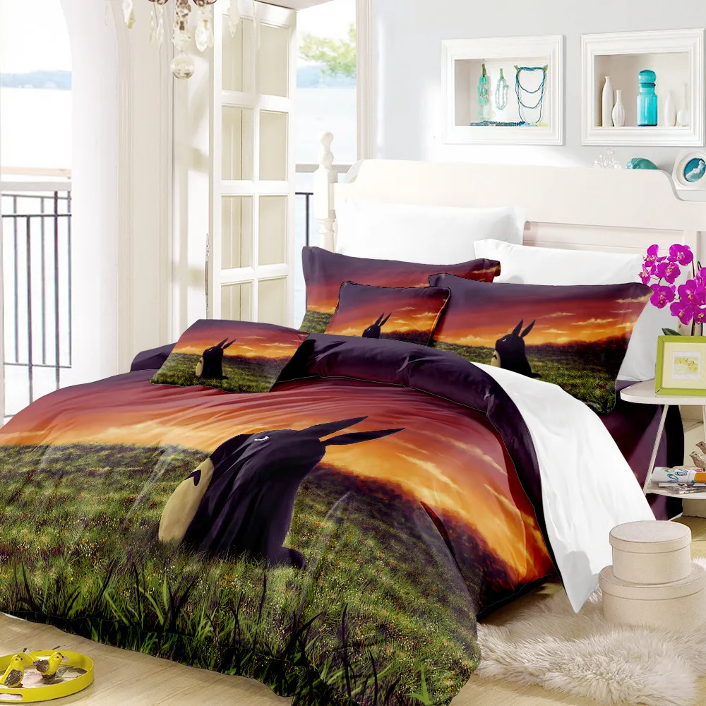 3D الكرتون طقم سرير لطيف Totoro تصميم حاف مجموعة غطاء الطبيعي مشهد طباعة الفراش الاطفال ديكور غرفة نوم المخدة 3 قطعة D40