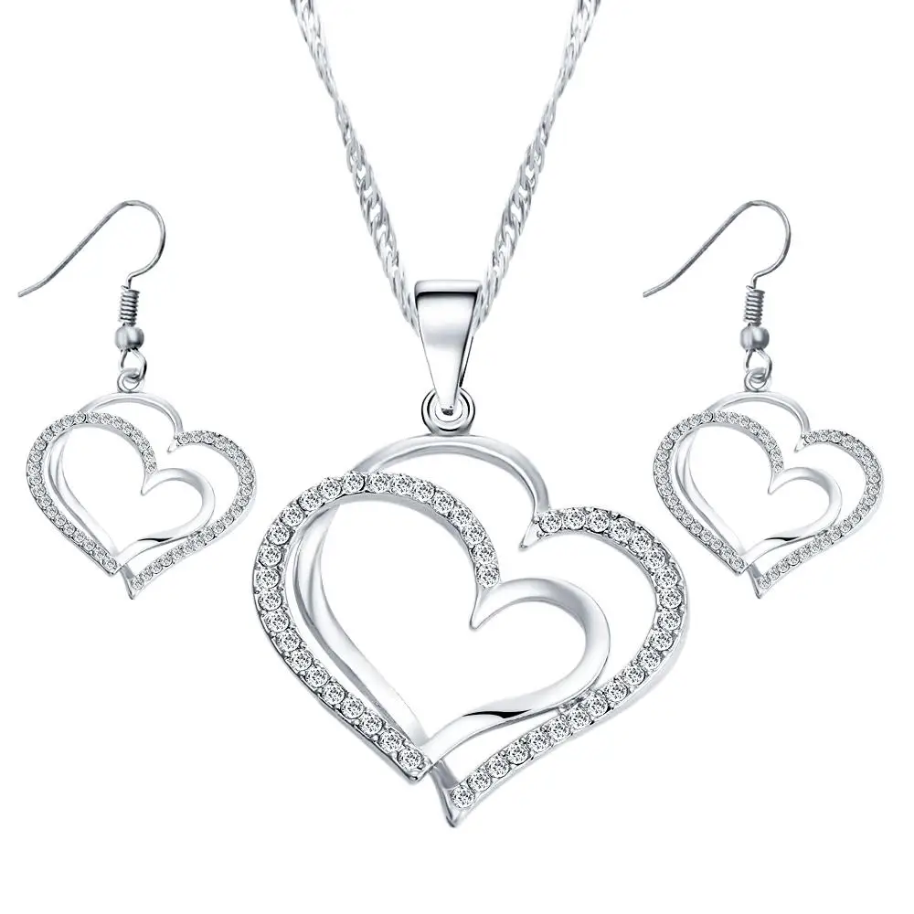 If You Beautiful Heart Pattern Crystal Earrings Necklace Set Gold If You Beautiful Heart Pattern Crystal Earrings Necklace Set Gold Color Chain Jewelry Sets Bridal Wedding Accessories Whole In From
