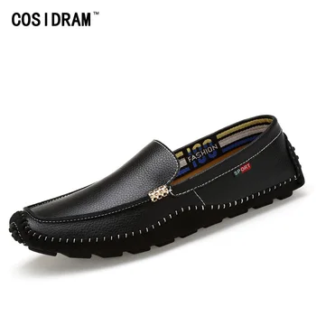 

COSIDRAM Slip on Men Casual Shoes Genuine Leather Summer Loafers Shoes Comfortable Flat Driving Shoes Plus Size 46 47 SHB-013