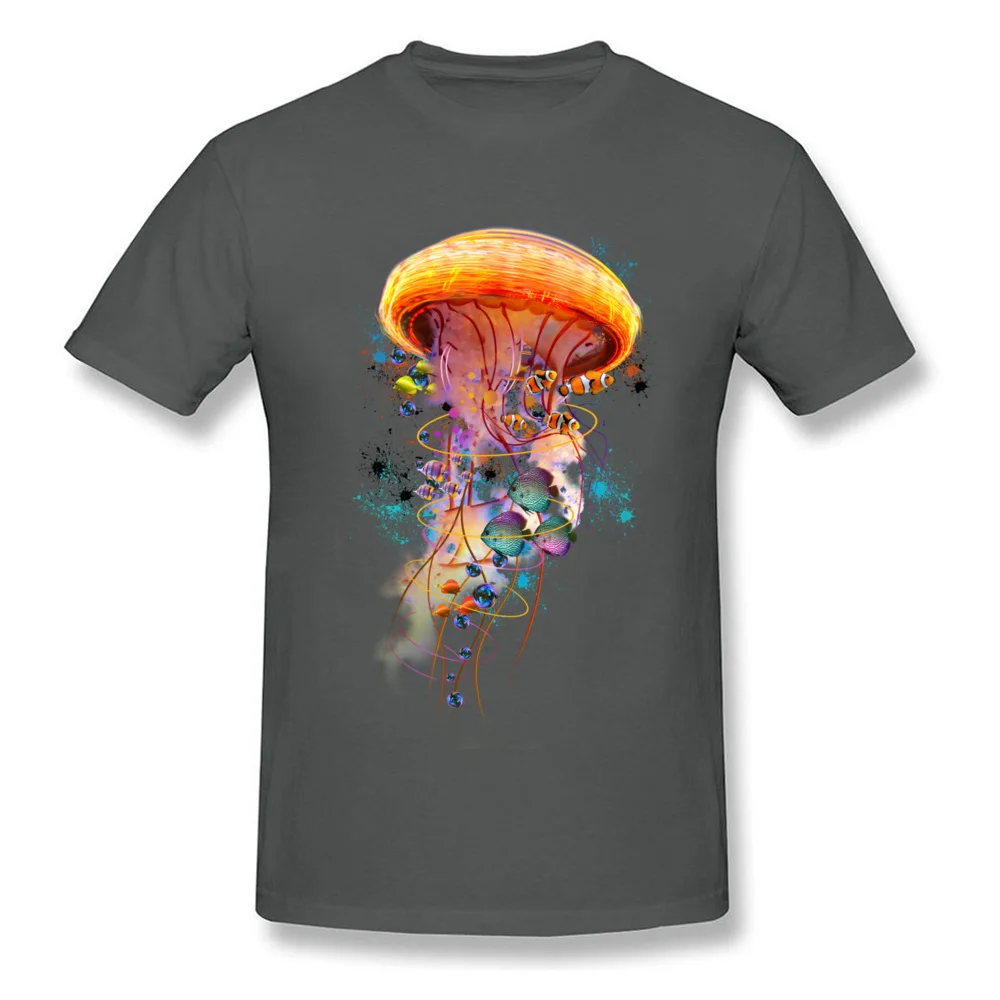 Electric Jellyfish World 100% Cotton Men Short Sleeve Tops Tees Europe Summer Fall Top T-shirts Discount Round Neck Tee-Shirt Electric Jellyfish World carbon