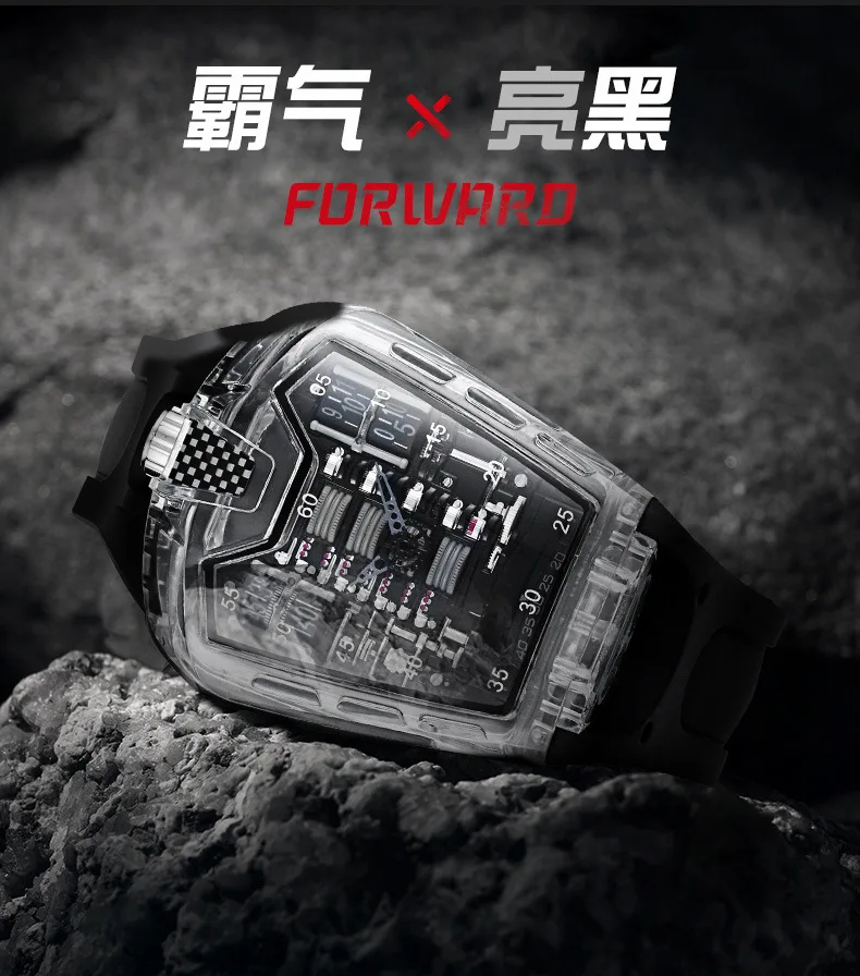 Швейцарские часы мужские роскошные брендовые прозрачные мужские часы силиконовый ремень водонепроницаемые кварцевые часы Homme