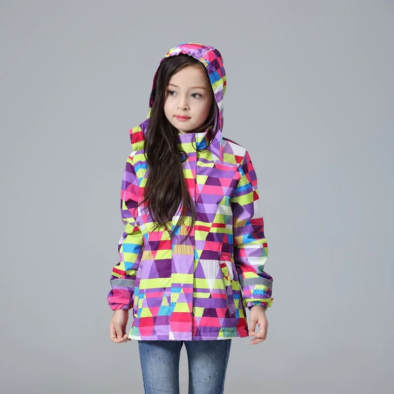 Водонепроницаемое ветрозащитное пальто для девочек, детская куртка с капюшоном, верхняя одежда на весну, осень, зиму, От 3 до 12 лет, ветровка, KF231 - Цвет: lattice