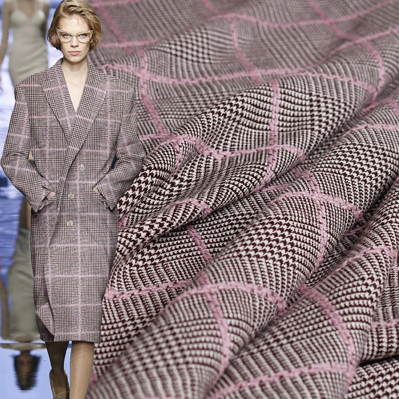 

Pearlsilk Plaid jacquard Tweed Wool and Cotton garment materials Autumn Jacket Coat DIY clothes fabrics Freeshipping