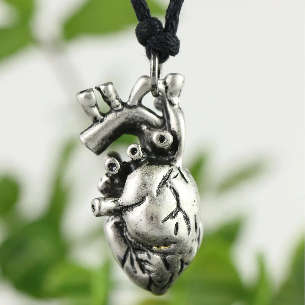 Ожерелье в форме сердца Anatomia в стиле панк, анатомическое ювелирное изделие, анатомическое ожерелье в виде сердца, научная биология, женское ожерелье из серебра в античном стиле 17*30 мм - Окраска металла: A With Cord Chain