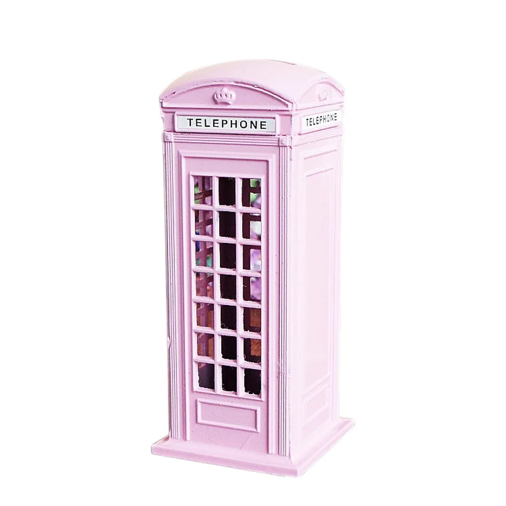 

British London Telephone Booth Figurine Model Bank Metal Coin Box Yellow