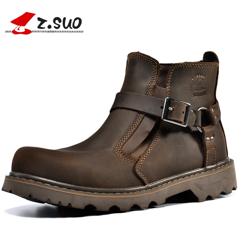 

British Retro Boots Fur Plush Warm Men Genuine Leather Brown Vintage Motorcycle Boots 2019 Casual Shoes Buckle Zapatillas Hombre
