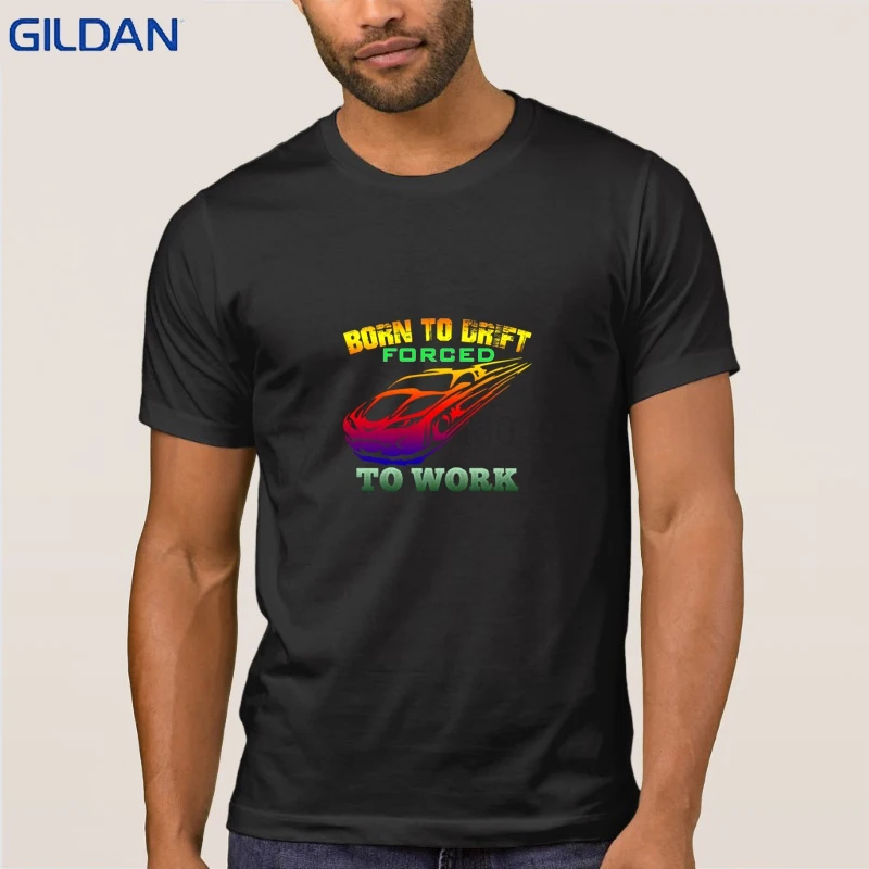 New Style Born To Drift Forced Work Tees Tshirt Weird Men's T Shirt Basic Solid 2018 Anti-Wrinkle Crew Neck | Мужская одежда