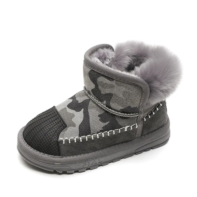 

Winter Solid Color Children's Snow Boots for Boys and Girls Leather Material Plush Lining Warm and Comfortable Kids Snow Shoes