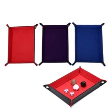 Держатель кости PU кожаный складной прямоугольный лоток красный/фиолетовый/синий бархат для настольных игр 28 см x 22 см