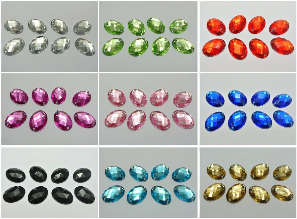 

300 pcs Mixed Color cabochon Flatback Acrylic Oval Rhinestone Button 13X18mm Sew acessories de costura dress bag shose DIY bead