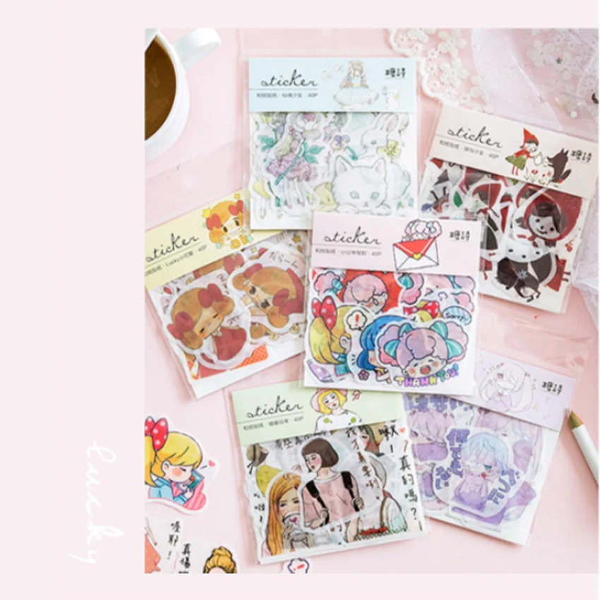 

40pcs/lot New 1903 Girl Series Sticker Cartoon Mini Diary Handmade Paper Label Sealing Decoration Sticker