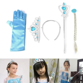 

Top Quality 4Pcs Princess Hair Accessories Crown Wig Glove for Kids +Wig