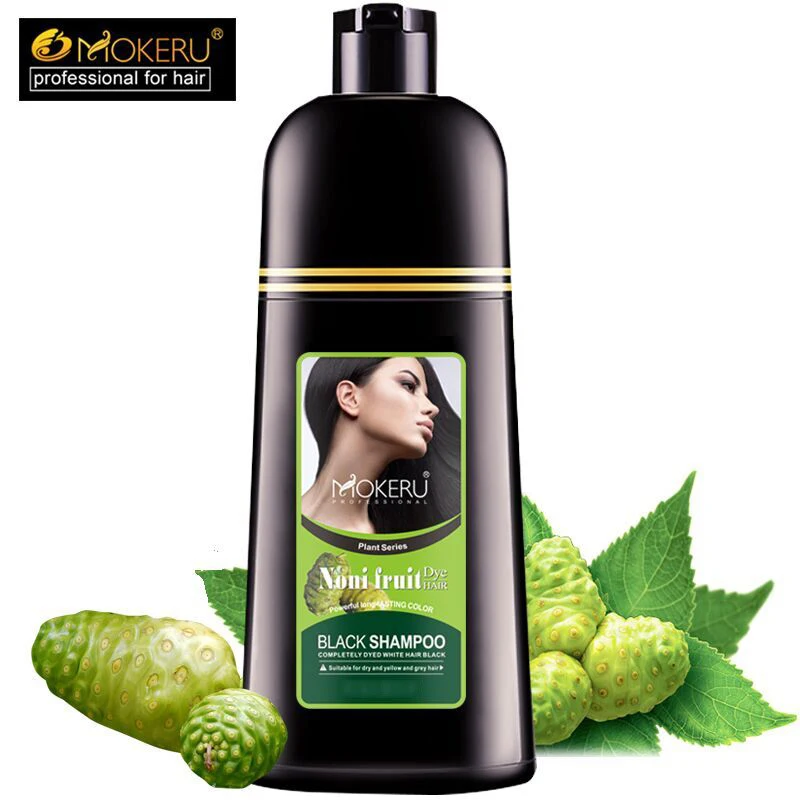 Koop Mokeru 2 stks partij Natuurlijke Noni Fruit Essentie Haarkleur Shampoo Zwarte Haarverf Shampoo Voor Wit Grijs Haarverf