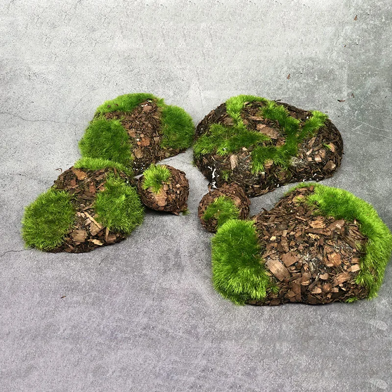 6 шт./пакет древесной щепы зеленый пены поддельные камень DIY искусственные камни покрытые мхом трава растение для домашнего сада Декорации для ландшафтного дизайна - Цвет: Зеленый