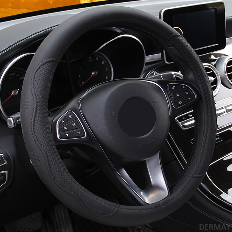9 цветов Чехол рулевого колеса автомобиля Универсальный Volant Оплетка на руль модный нескользящий Funda Volante Авто Стайлинг - Название цвета: Черный