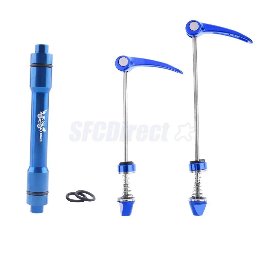 

Bike 15mm to 9mm Bike Thru Axle Hub Conversion Adapter + Bicycle Quick Release Front&Rear Skewers Set