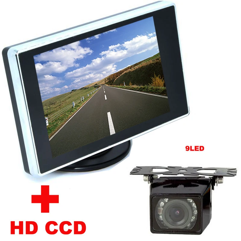Koop 2 in 1 Auto Parkeerhulp systeem 9LED Auto CCD Achter View Achteruitrijcamera Met 3.5 inch LCD Car Video Monitor backup Camera