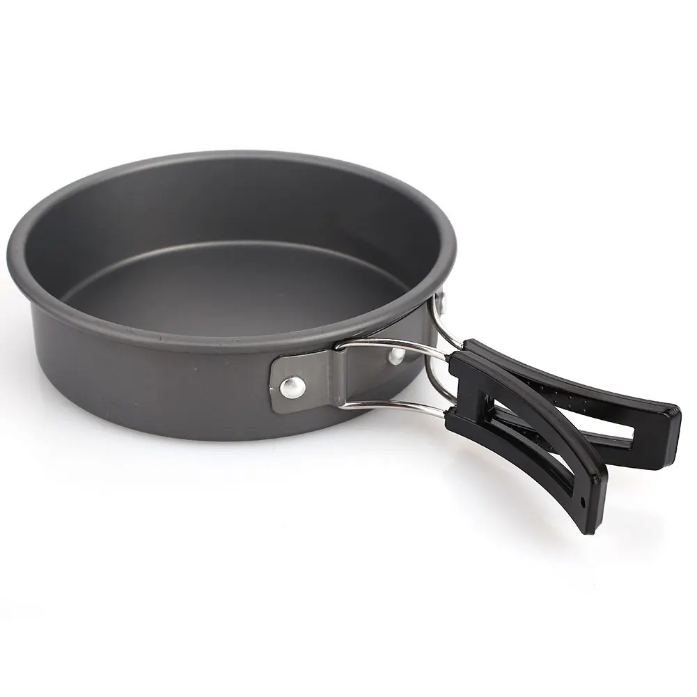 Cocina Picnic olla fuerte caminata herramienta tazón de aleación de aluminio negro 8 piezas traje al aire libre Pot Camping de utensilios de cocina de campamento de Pan