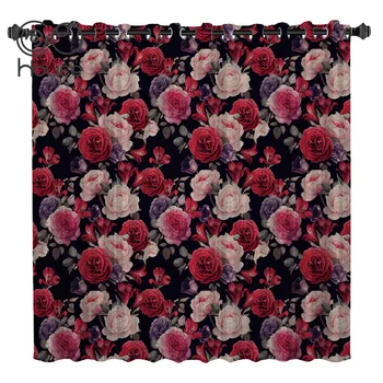 

COCOHouse Vintage Red Rose Room Curtains Large Window Curtain Rod Bedroom Outdoor Fabric Indoor Decor Kids Curtain Panels With