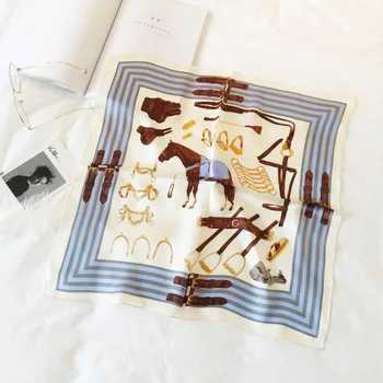 

Women's 2019 four seasons explosion models hot sale letter belt pattern printing 52*52cm decorative silk square scarf